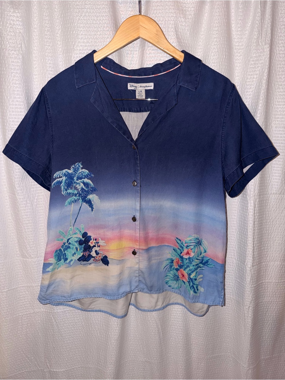 Disney x Tommy Bahama Mickey Minnie Sunset Silk Camp Shirt Blue Large L